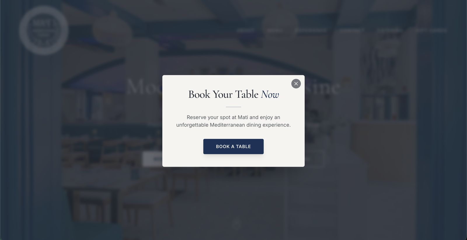 Booking invitation on arrival — one clear action, one obvious exit